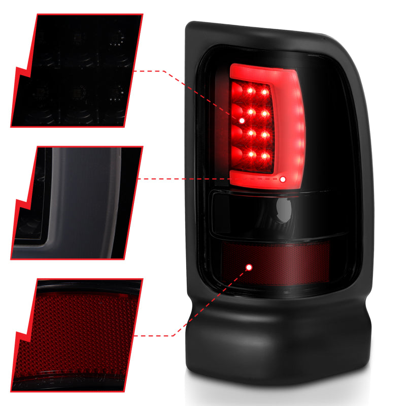 ANZO 1994-2001 Dodge Ram 1500 LED Taillights Plank Style Black w/Smoke Lens ANZO 1994-2001 Dodge Ram 1500 LED Taillights Plank Style Black w/Smoke Lens