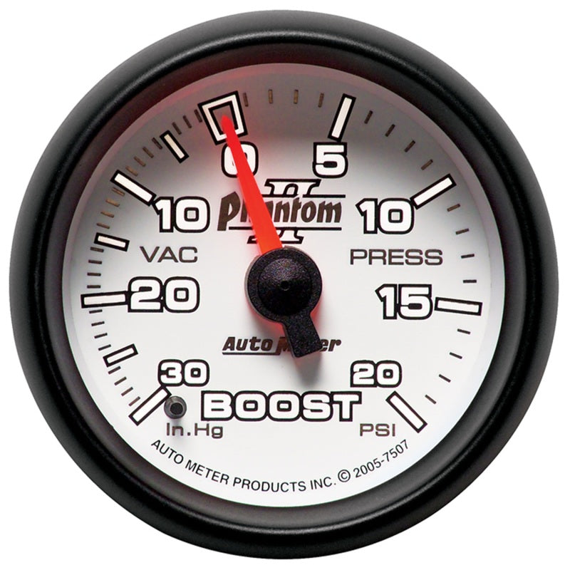 Autometer Phantom II 52.4mm Mechanical Vacuum / Boost Gauge 30 In. HG/20 PSI Autometer Phantom II 52.4mm Mechanical Vacuum / Boost Gauge 30 In. HG/20 PSI