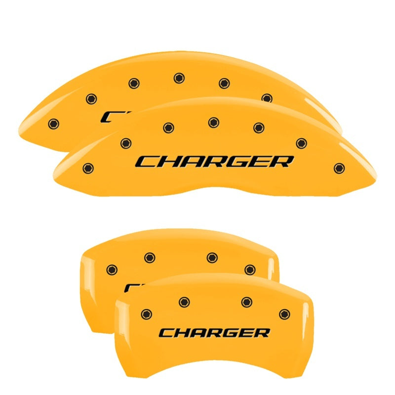 MGP 4 Caliper Covers Engraved Front & Rear Block/Charger Yellow finish black ch MGP 4 Caliper Covers Engraved Front & Rear Block/Charger Yellow finish black ch