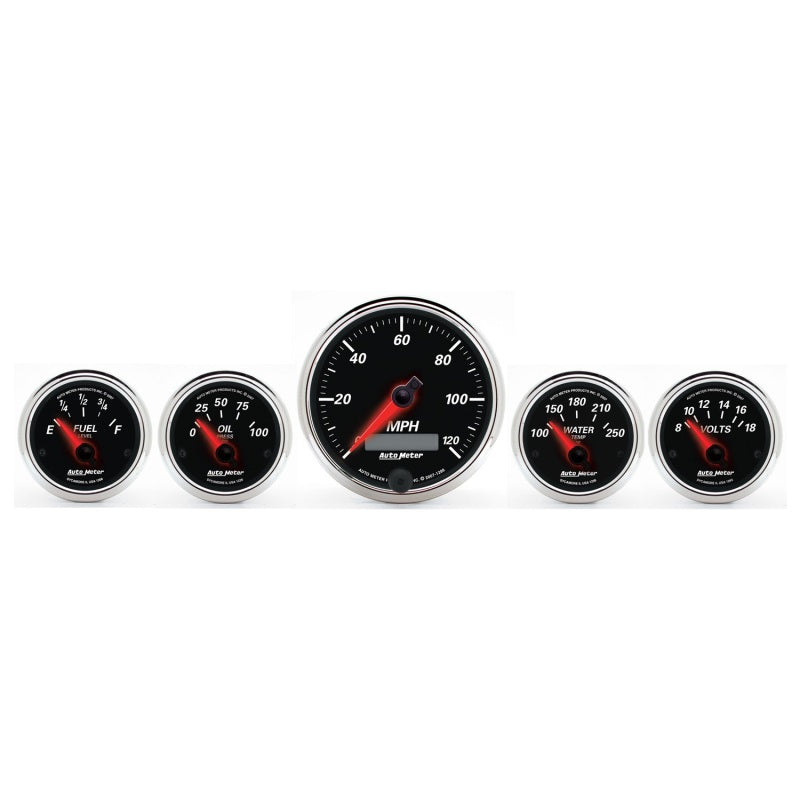 Autometer Designer Black II 3-3/8in and 2-21/16in 5 pc. Electric Speedometer Gauge Autometer Designer Black II 3-3/8in and 2-21/16in 5 pc. Electric Speedometer Gauge