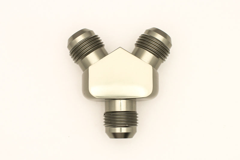 DeatschWerks 10AN Male Flare + 10AN Male Flare To 10AN Male Flare Y-Block Fitting DeatschWerks 10AN Male Flare + 10AN Male Flare To 10AN Male Flare Y-Block Fitting