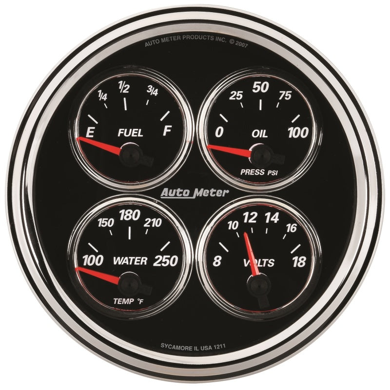 AutoMeter Gauge Quad 5in. 240 Ohm(e) to 33 Ohm(f) Elec Designer Black II AutoMeter Gauge Quad 5in. 240 Ohm(e) to 33 Ohm(f) Elec Designer Black II