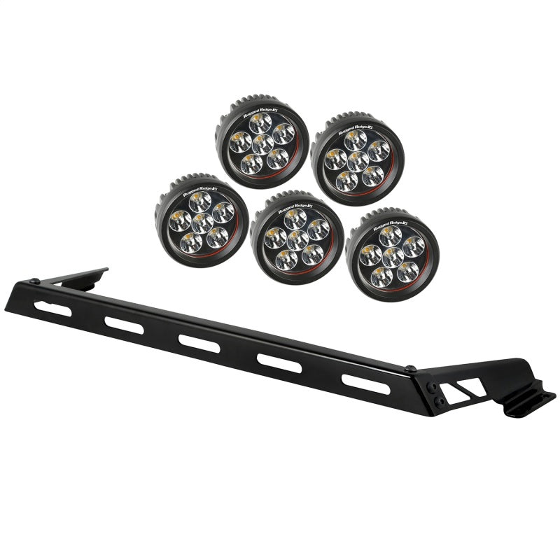 Rugged Ridge 07-18 Jeep Wrangler JK 5 Round LED Hood Light Bar Kit Rugged Ridge 07-18 Jeep Wrangler JK 5 Round LED Hood Light Bar Kit
