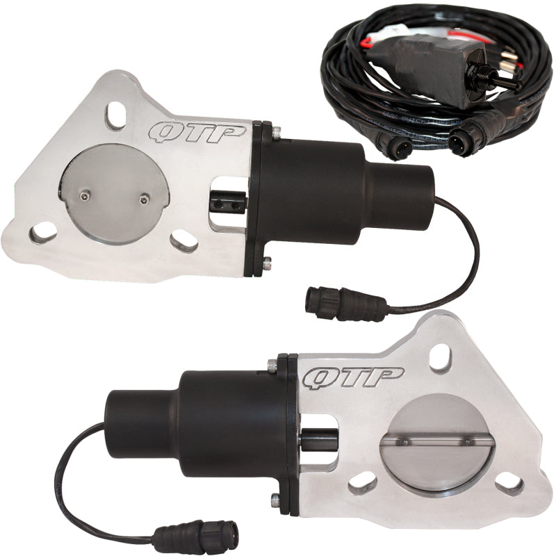 QTP 2.25in Bolt-On QTEC Dual Electric Cutout Valves - Pair QTP 2.25in Bolt-On QTEC Dual Electric Cutout Valves - Pair