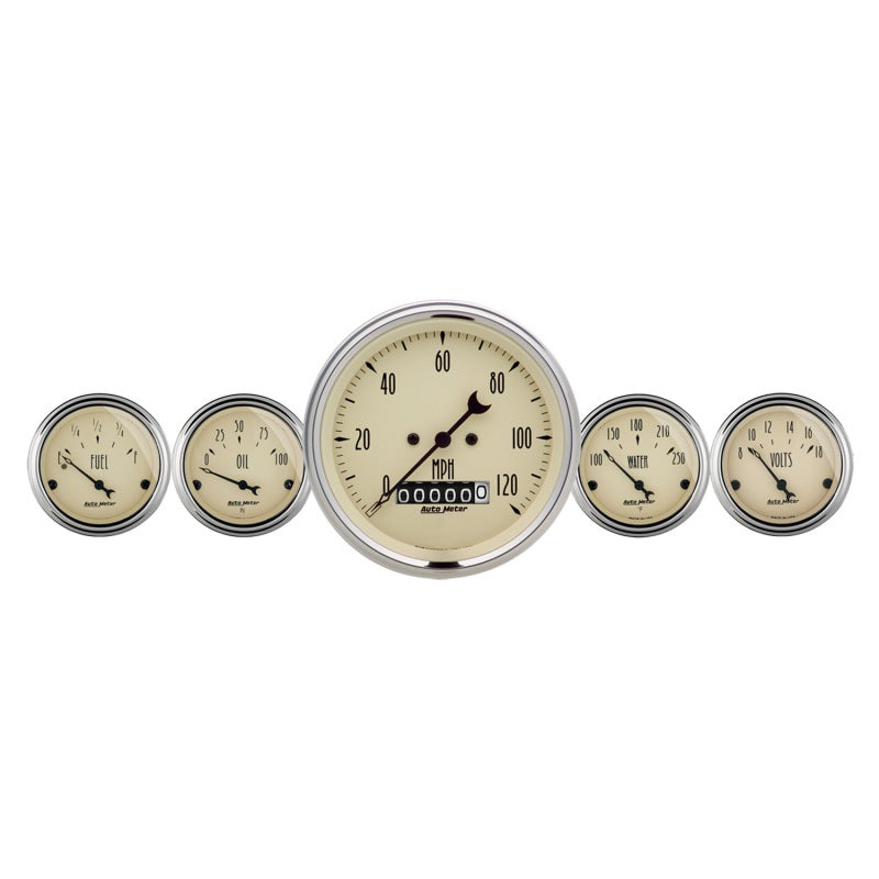 Autometer Antique Beige 5 Piece Kit 3-3/8in & 2-1/16 Elec. Speedometer Gauges Autometer Antique Beige 5 Piece Kit 3-3/8in & 2-1/16 Elec. Speedometer Gauges