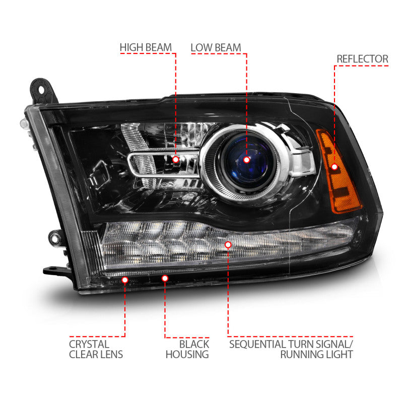 Anzo 09-18 Dodge 1500-3500 LED Plank Style Headlights w/Switchback+Sequential Hyper Black (OE Style) Anzo 09-18 Dodge 1500-3500 LED Plank Style Headlights w/Switchback+Sequential Hyper Black (OE Style)