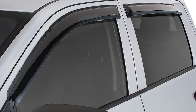 Stampede 2014-2018 Chevy Silverado 1500 Crew Cab Pickup Tape-Onz Sidewind Deflector 4pc - Smoke Stampede 2014-2018 Chevy Silverado 1500 Crew Cab Pickup Tape-Onz Sidewind Deflector 4pc - Smoke