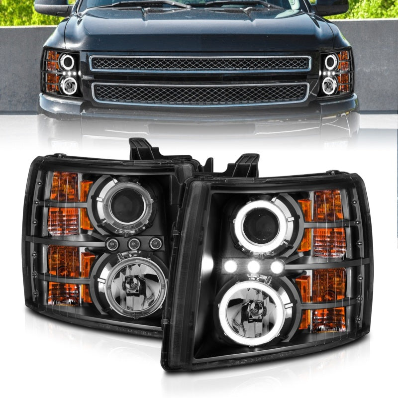 ANZO 2007-2013 Chevrolet Silverado 1500 Projector Headlights w/ Halo Black ANZO 2007-2013 Chevrolet Silverado 1500 Projector Headlights w/ Halo Black