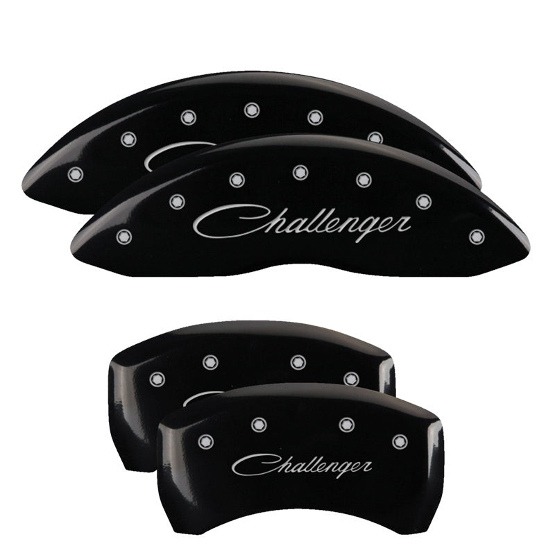 MGP 4 Caliper Covers Engraved Front & Rear Cursive/Challenger Black finish silver ch MGP 4 Caliper Covers Engraved Front & Rear Cursive/Challenger Black finish silver ch