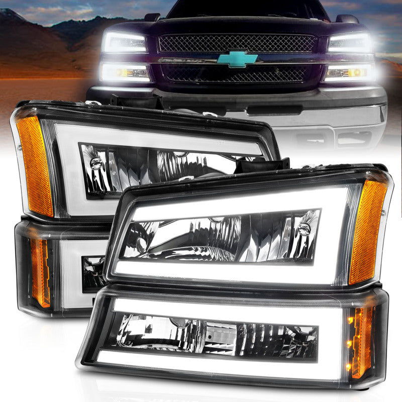 ANZO 2003-2006 Chevrolet Silverado 1500 Crystal Headlights w/ Light Bar Black Housing ANZO 2003-2006 Chevrolet Silverado 1500 Crystal Headlights w/ Light Bar Black Housing