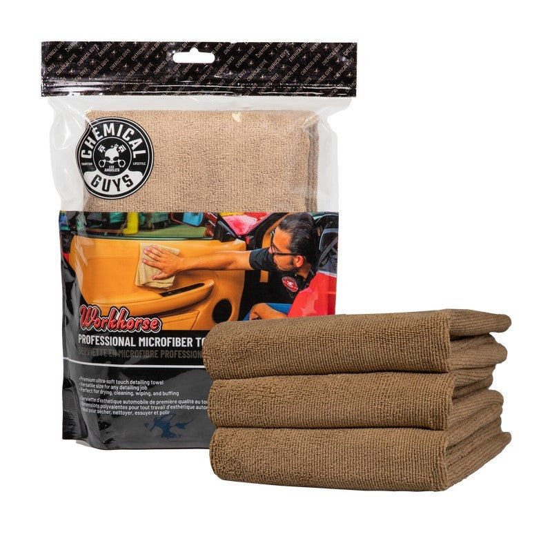 Chemical Guys Workhorse Professional Microfiber Towel - 16in x 16in - Tan - 3 Pack Chemical Guys Workhorse Professional Microfiber Towel - 16in x 16in - Tan - 3 Pack