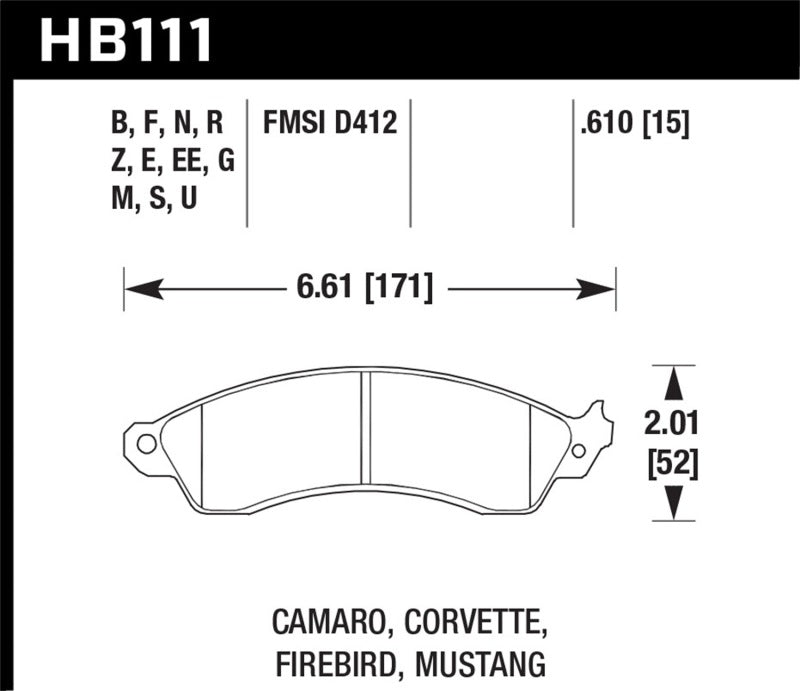 Hawk 94-04 Mustang Cobra / 88-95 Corvette 5.7L / 88-92 Camaro w/ Hvy Duty Brakes Front HPS Street Br Hawk 94-04 Mustang Cobra / 88-95 Corvette 5.7L / 88-92 Camaro w/ Hvy Duty Brakes Front HPS Street Br
