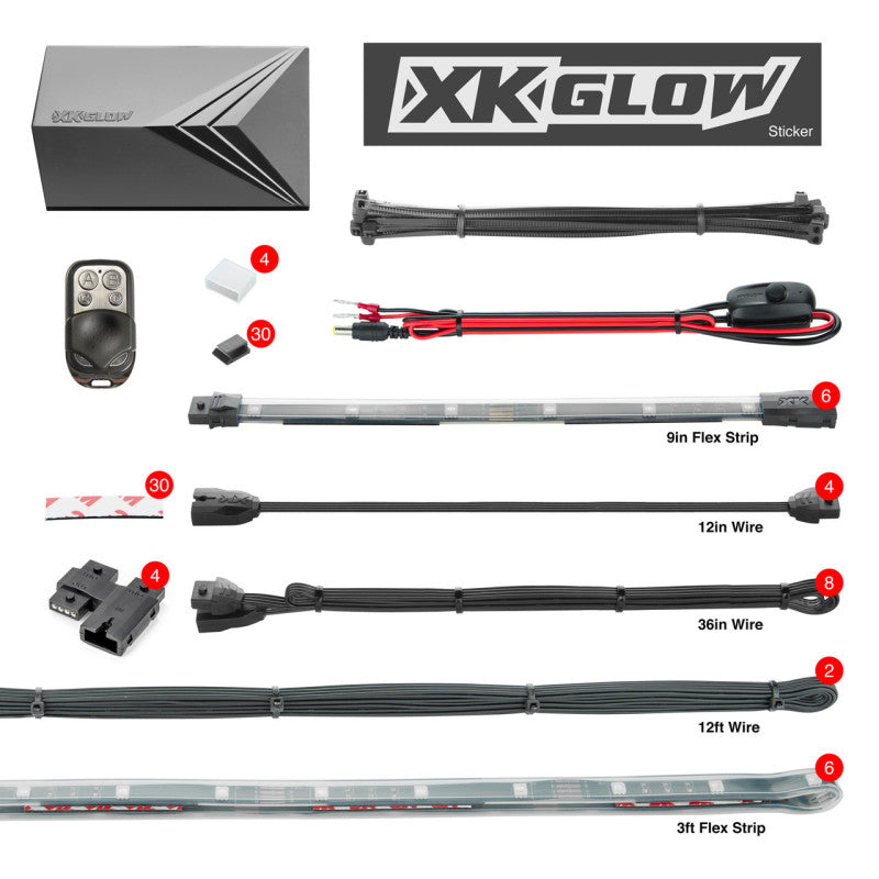XK Glow Flex Strips 2 Million Color XKGLOW LED Accent Light Marine/Boat Kit 6x36In Strips + 6x 10In XK Glow Flex Strips 2 Million Color XKGLOW LED Accent Light Marine/Boat Kit 6x36In Strips + 6x 10In