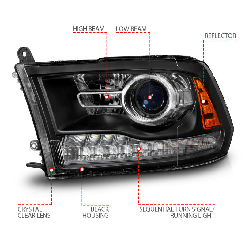 ANZO 09-18 Dodge Ram 1500/2500/3500 LED Plank Style Headlights Switchback + Sequential - Matte Black ANZO 09-18 Dodge Ram 1500/2500/3500 LED Plank Style Headlights Switchback + Sequential - Matte Black