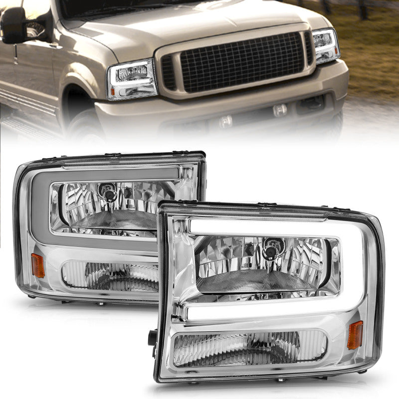 ANZO 99-04 Ford F250/F350/F450/Excursion (excl. 99) Crystal Headlights - w/ Light Bar Chrome Housing ANZO 99-04 Ford F250/F350/F450/Excursion (excl. 99) Crystal Headlights - w/ Light Bar Chrome Housing