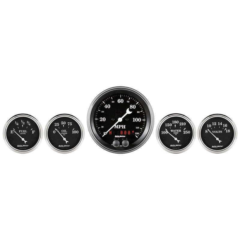 Auto Meter Gauge Kit 5 pc. 3 3/8in & 2 1/16in GPS Speedometer Old Tyme Black Auto Meter Gauge Kit 5 pc. 3 3/8in & 2 1/16in GPS Speedometer Old Tyme Black