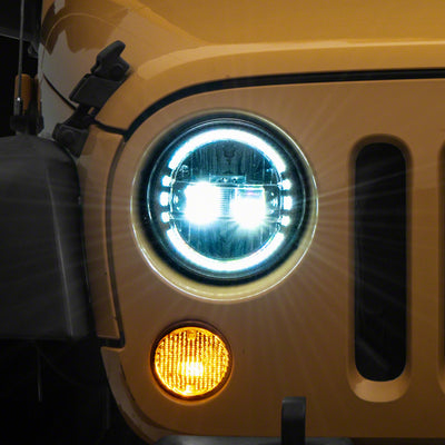 Raxiom 97-18 Jeep Wrangler TJ & JK Axial 7-In LED Headlights w/ DRL- Chrome Housing (Clear Lens)