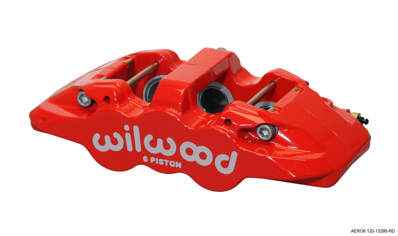 Wilwood Caliper-Aero6-L/H - Red 1.62/1.12/1.12in Pistons 1.25in Disc Wilwood Caliper-Aero6-L/H - Red 1.62/1.12/1.12in Pistons 1.25in Disc