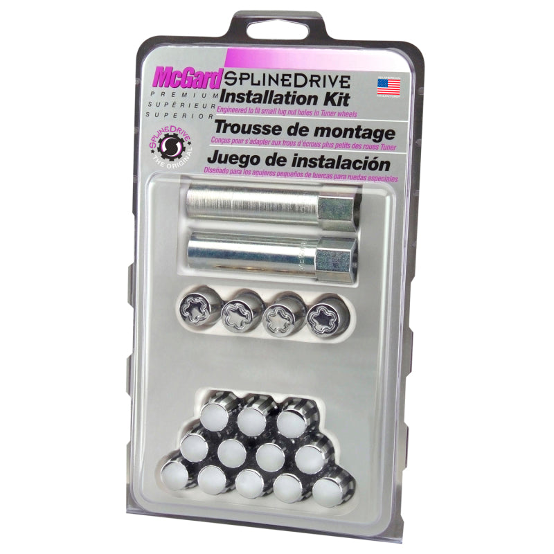 McGard SplineDrive Tuner 4 Lug Install Kit w/Locks & Tool (Cone) M12x1.25 / 13/16 Hex - Chrome (CS) McGard SplineDrive Tuner 4 Lug Install Kit w/Locks & Tool (Cone) M12x1.25 / 13/16 Hex - Chrome (CS)