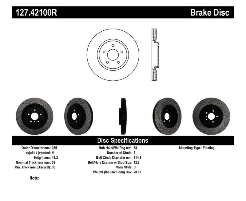 StopTech Infiniti G37 / Nissan 370Z SportStop Slotted & Drilled Front Right Rotor StopTech Infiniti G37 / Nissan 370Z SportStop Slotted & Drilled Front Right Rotor