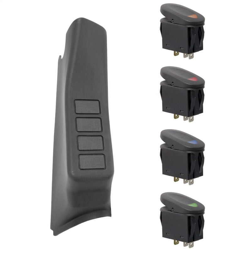 Rugged Ridge A-Pillar 4 Switch Pod Kit Black RHD 07-10 Jeep Wrangler Rugged Ridge A-Pillar 4 Switch Pod Kit Black RHD 07-10 Jeep Wrangler
