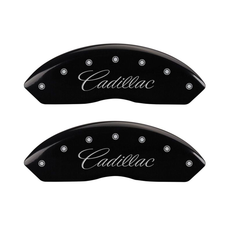 MGP 4 Caliper Covers Engraved Front & Rear Cursive/Cadillac Black finish silver ch MGP 4 Caliper Covers Engraved Front & Rear Cursive/Cadillac Black finish silver ch