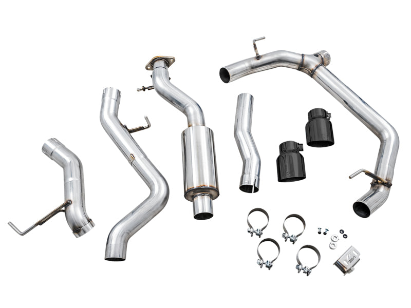 AWE Tuning 2021+ Ford Bronco 0FG Dual Rear Exit Exhaust w/Diamond Black Tips & Bash Guard AWE Tuning 2021+ Ford Bronco 0FG Dual Rear Exit Exhaust w/Diamond Black Tips & Bash Guard
