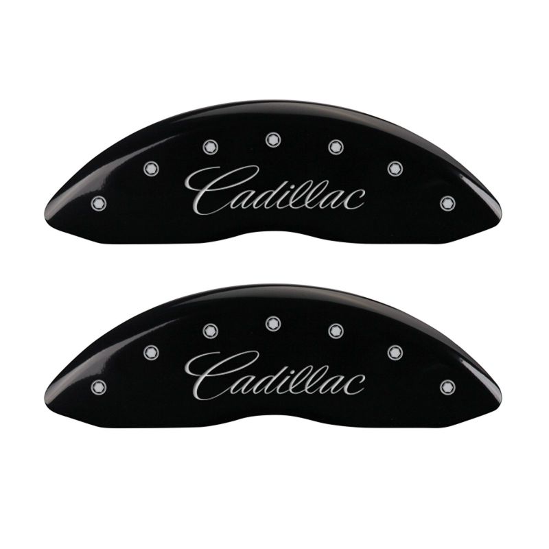 MGP 4 Caliper Covers Engraved Front & Rear Cursive/Cadillac Black finish silver ch MGP 4 Caliper Covers Engraved Front & Rear Cursive/Cadillac Black finish silver ch