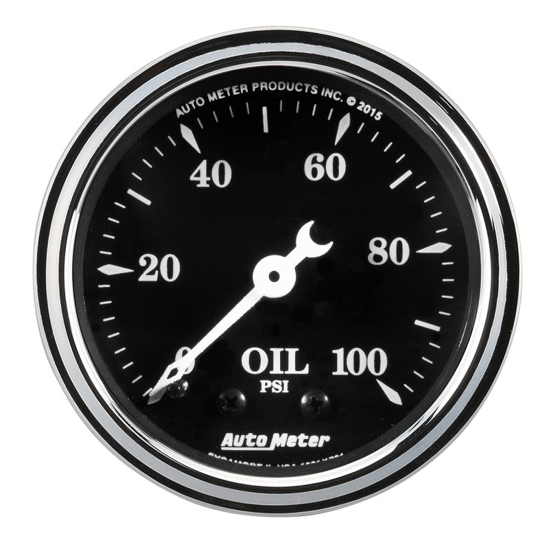 Auto Meter Gauge Oil Press 2 1/16in 100psi Mech Old Tyme Black Auto Meter Gauge Oil Press 2 1/16in 100psi Mech Old Tyme Black