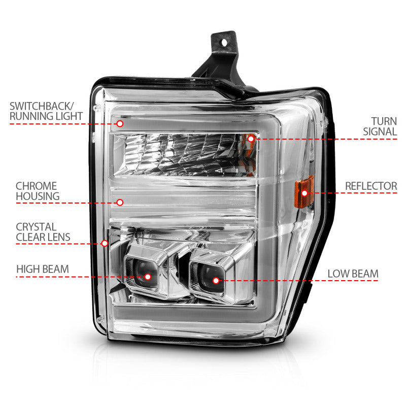 ANZO 08-10 Ford F-250 - F-550 Super Duty Projector Headlights w/ Light Bar Switchback Chrome Housing ANZO 08-10 Ford F-250 - F-550 Super Duty Projector Headlights w/ Light Bar Switchback Chrome Housing