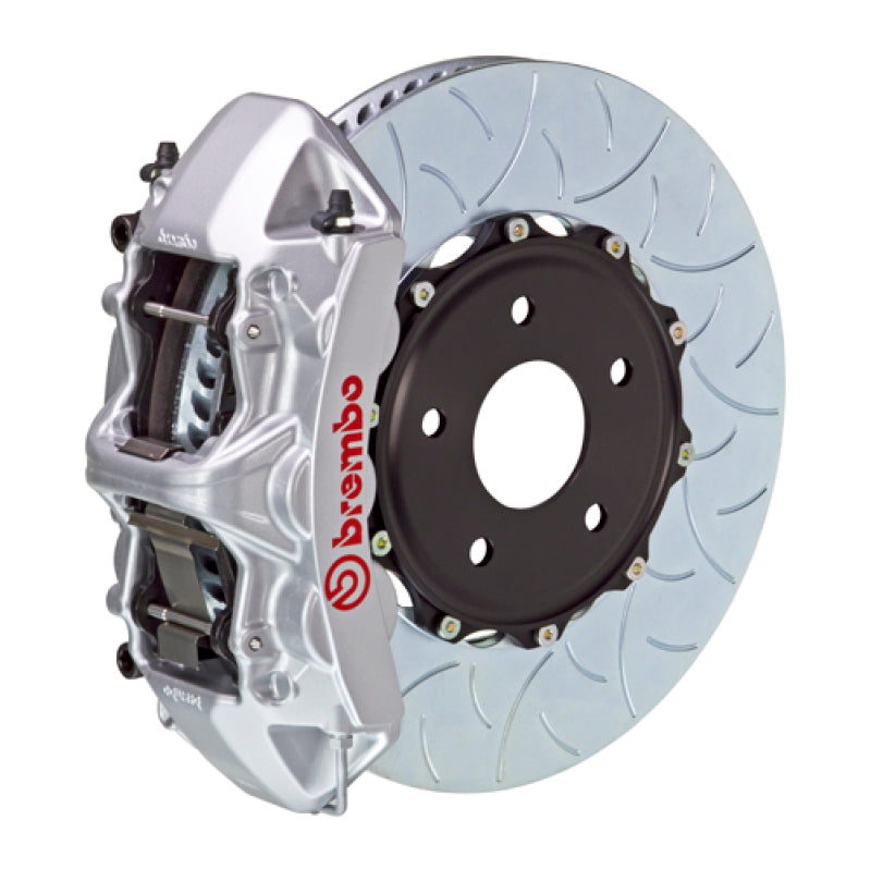 Brembo 99-07 Evo VI/VII/VIII/IXFront GT BBK 6 Piston Cast 350x34 2pc Rotor Slotted Type3-Silver Brembo 99-07 Evo VI/VII/VIII/IXFront GT BBK 6 Piston Cast 350x34 2pc Rotor Slotted Type3-Silver