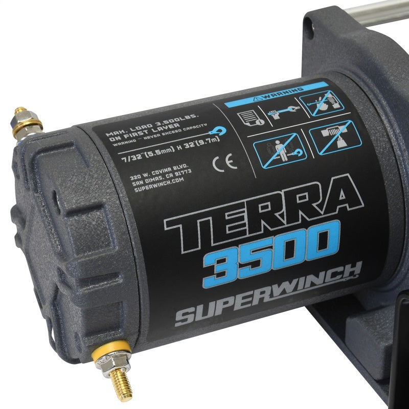 Superwinch 3500 LBS 12V DC 7/32 in x 32 ft Steel Rope Terra 3500 Winch - Gray Wrinkle Superwinch 3500 LBS 12V DC 7/32 in x 32 ft Steel Rope Terra 3500 Winch - Gray Wrinkle