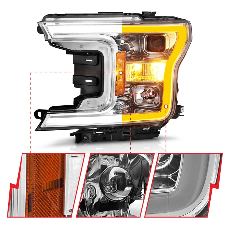ANZO 2018-2020 Ford F-150 Projector Headlight w/Plank Style Switchback Chrome Housing ANZO 2018-2020 Ford F-150 Projector Headlight w/Plank Style Switchback Chrome Housing