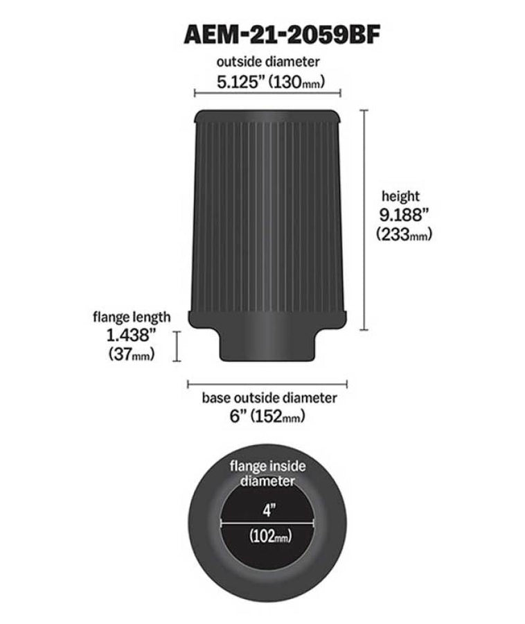 AEM Dryflow 4in. X 9in. Round Tapered Air Filter AEM Dryflow 4in. X 9in. Round Tapered Air Filter