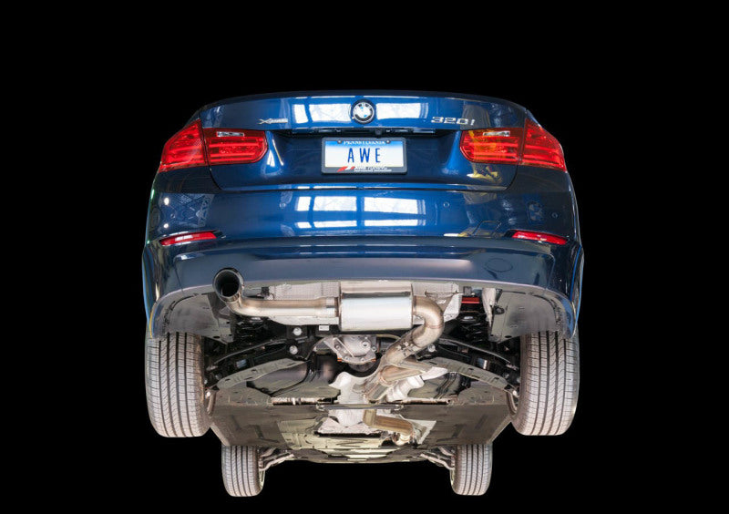 AWE Tuning 13-18 BMW 320i (F30) Touring Edition Exhaust w/ Performance Mid Pipe - Diamond Blk Tips AWE Tuning 13-18 BMW 320i (F30) Touring Edition Exhaust w/ Performance Mid Pipe - Diamond Blk Tips