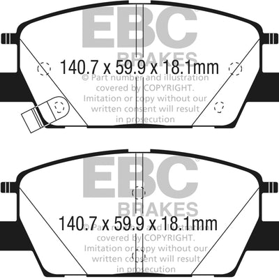 EBC 2016+ Chevrolet Malibu 1.5L Turbo (Elec PB) Redstuff Front Brake Pads