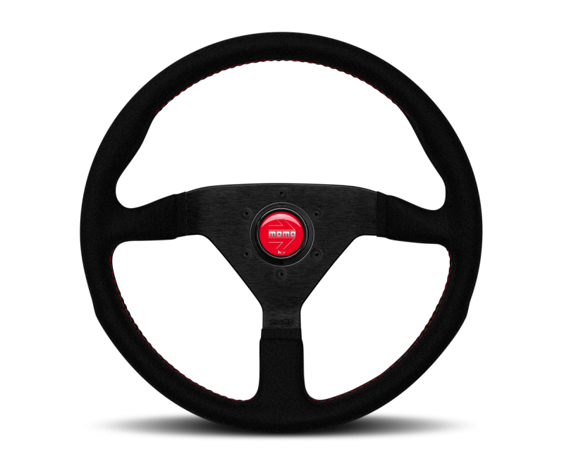 Momo Montecarlo Alcantara Steering Wheel 320 mm - Black/Red Stitch/Black Spokes Momo Montecarlo Alcantara Steering Wheel 320 mm - Black/Red Stitch/Black Spokes