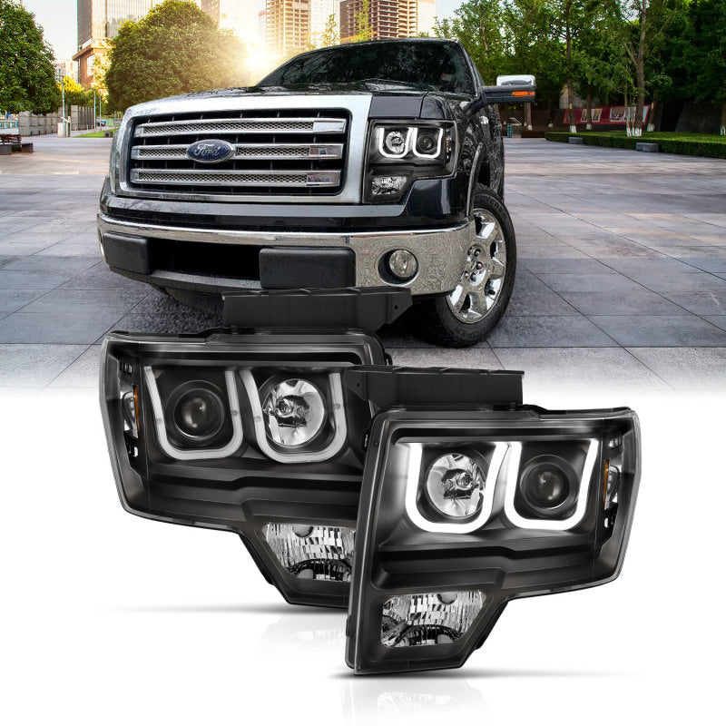 ANZO 2009-2014 Ford F-150 Projector Headlights w/ U-Bar Switchback Black w/ Amber ANZO 2009-2014 Ford F-150 Projector Headlights w/ U-Bar Switchback Black w/ Amber