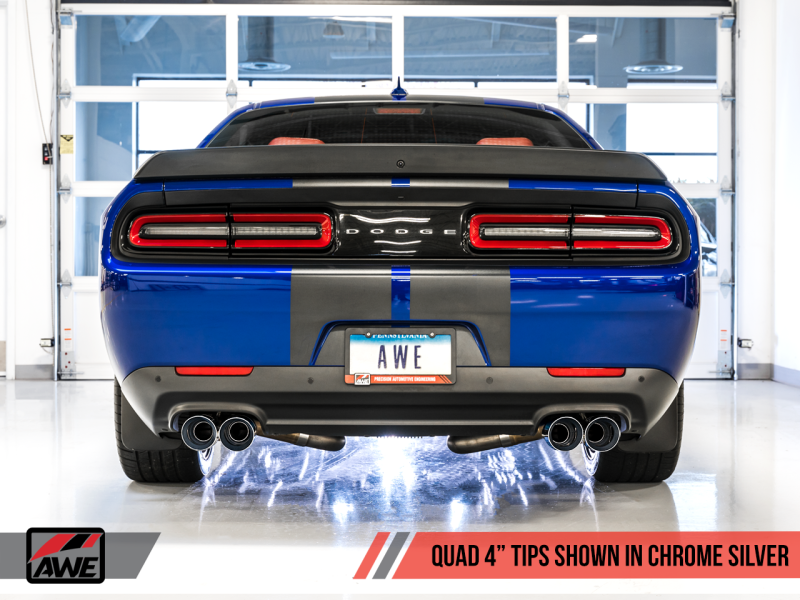AWE Tuning 2017+ Dodge Challenger 5.7L Track Edition Exhaust - Chrome Silver Quad Tips AWE Tuning 2017+ Dodge Challenger 5.7L Track Edition Exhaust - Chrome Silver Quad Tips