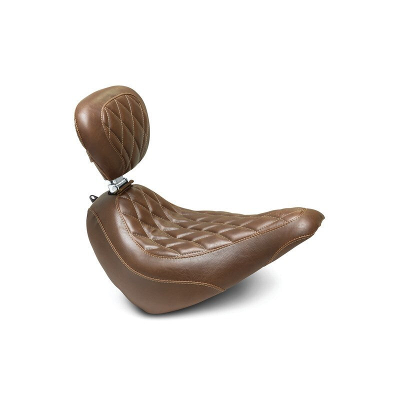 Mustang 18-21 Harley Softail Slim Wide Tripper Solo Seat w/Driver Backrest Diamond - Brown Mustang 18-21 Harley Softail Slim Wide Tripper Solo Seat w/Driver Backrest Diamond - Brown