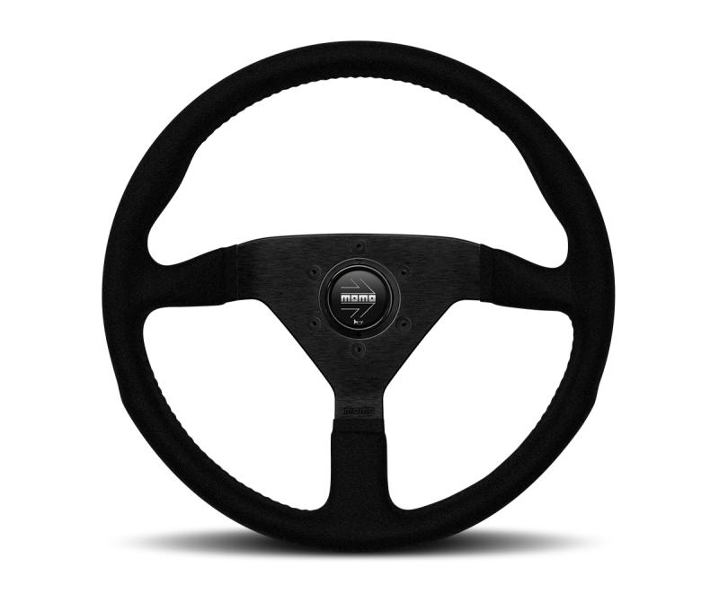 Momo Montecarlo Alcantara Steering Wheel 350 mm - Black/Black Stitch/Black Spokes Momo Montecarlo Alcantara Steering Wheel 350 mm - Black/Black Stitch/Black Spokes