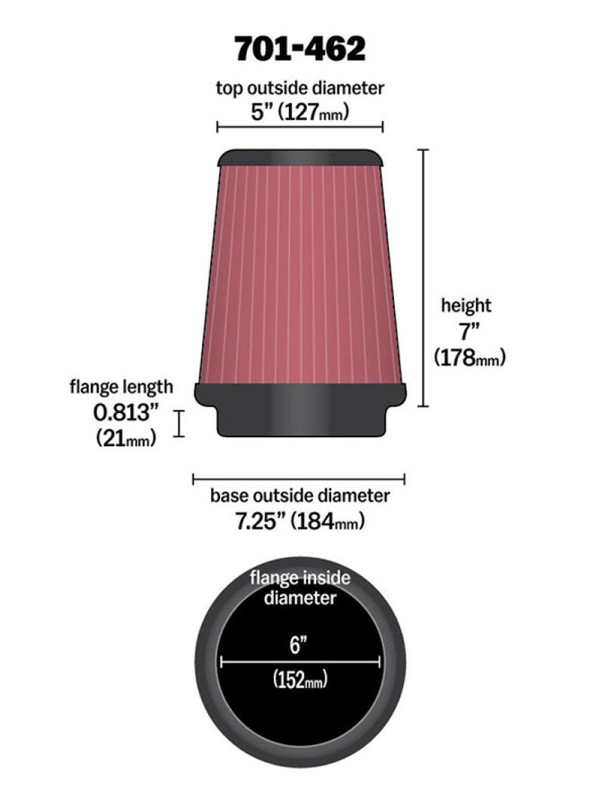 Airaid Universal Air Filter - Cone 6 x 7-1/4 x 5 x 7 Airaid Universal Air Filter - Cone 6 x 7-1/4 x 5 x 7