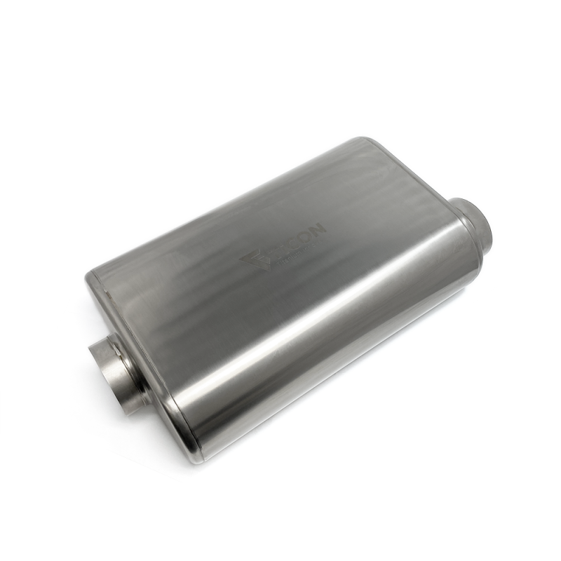 Ticon Industries 17in Overall Length 3in Thin Oval Titanium Muffler - 3in Center In/Offset Out Ticon Industries 17in Overall Length 3in Thin Oval Titanium Muffler - 3in Center In/Offset Out