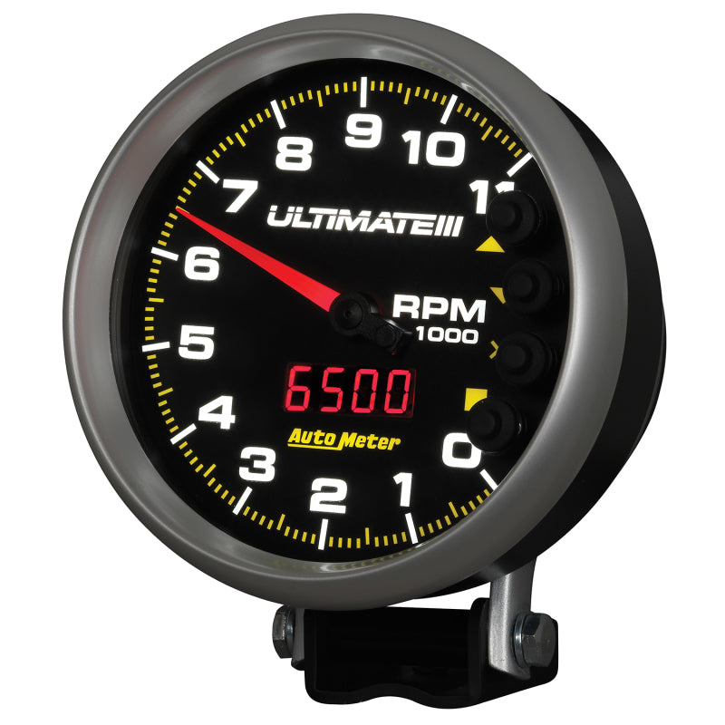 AutoMeter Gauge Tach 5in. 11K RPM Pedestal Datalogging Ultimate IIi Playback Black AutoMeter Gauge Tach 5in. 11K RPM Pedestal Datalogging Ultimate IIi Playback Black