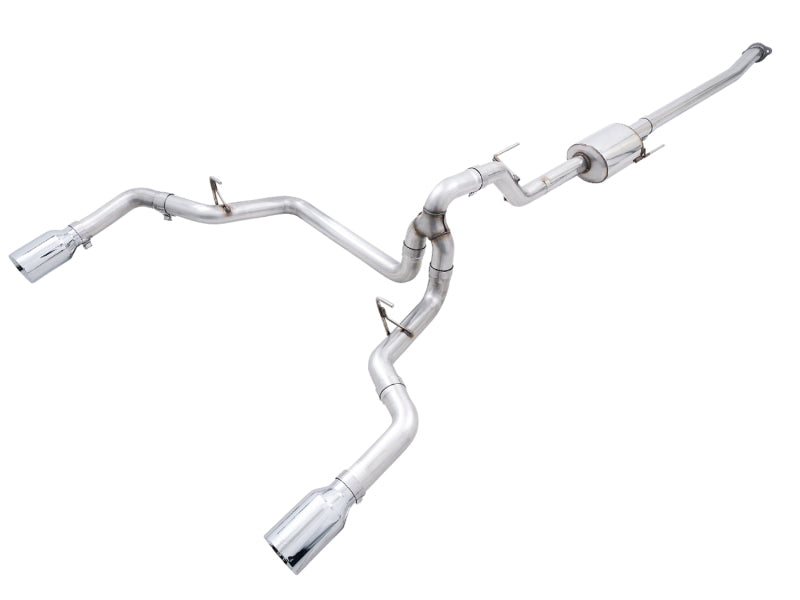 AWE 0FG 21+ Ford F150 Dual Split Rear Exhaust - 5in Chrome Silver Tips AWE 0FG 21+ Ford F150 Dual Split Rear Exhaust - 5in Chrome Silver Tips