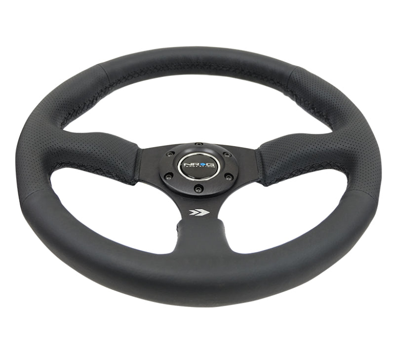 NRG Reinforced Steering Wheel (350mm / 2.5in. Deep) Blk Leather Comfort Grip w/5mm Matte Blk Spokes NRG Reinforced Steering Wheel (350mm / 2.5in. Deep) Blk Leather Comfort Grip w/5mm Matte Blk Spokes