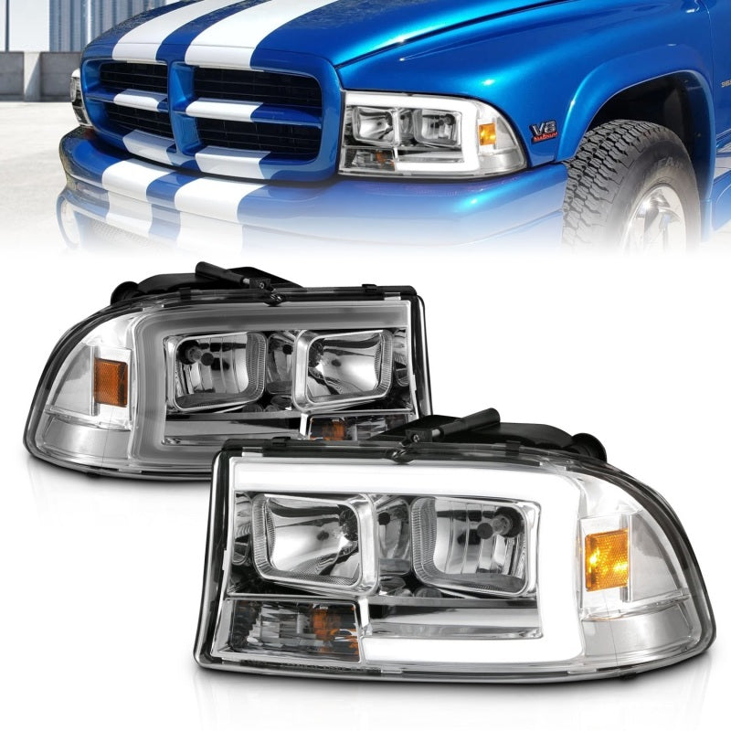 ANZO 97-04 Dodge Dakota/Durango Crystal headlight Set w/ Light Bar Chrome Housing ANZO 97-04 Dodge Dakota/Durango Crystal headlight Set w/ Light Bar Chrome Housing