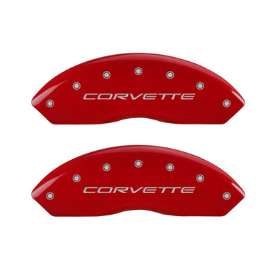 MGP 4 Caliper Covers Engraved Front C5/Corvette Engraved Rear C5/Z06 Red finish silver ch