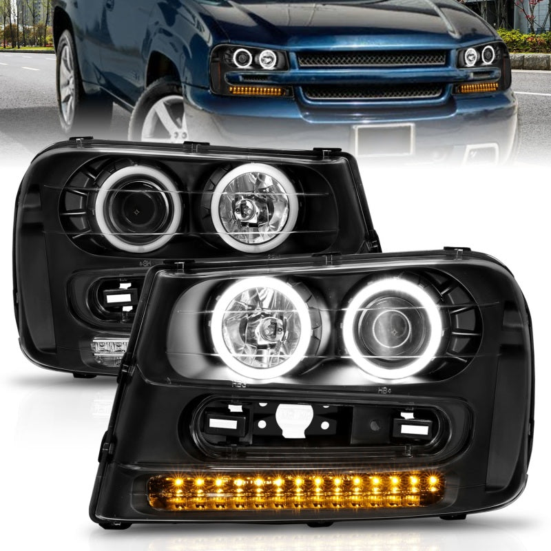 ANZO 2002-2009 Chevrolet Trailblazer Projector Headlights w/ Halo Black ANZO 2002-2009 Chevrolet Trailblazer Projector Headlights w/ Halo Black