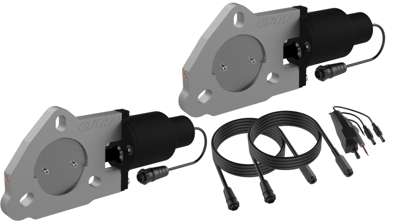 QTP 2.25in Bolt-On QTEC Dual Electric Cutout Valves - Pair QTP 2.25in Bolt-On QTEC Dual Electric Cutout Valves - Pair